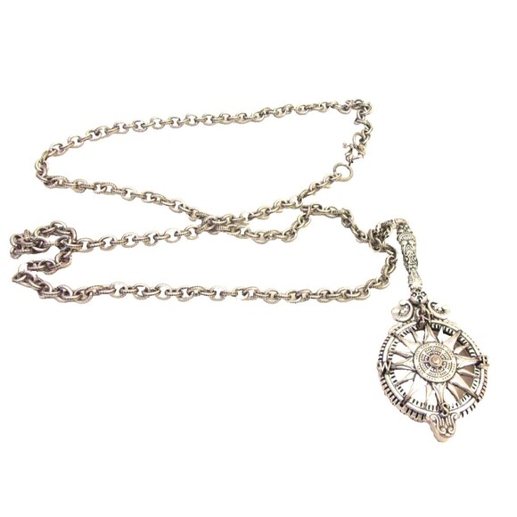 Patricia Nash Silver Metal Necklace Compass Design 20.25" Long - Picture 1 of 8